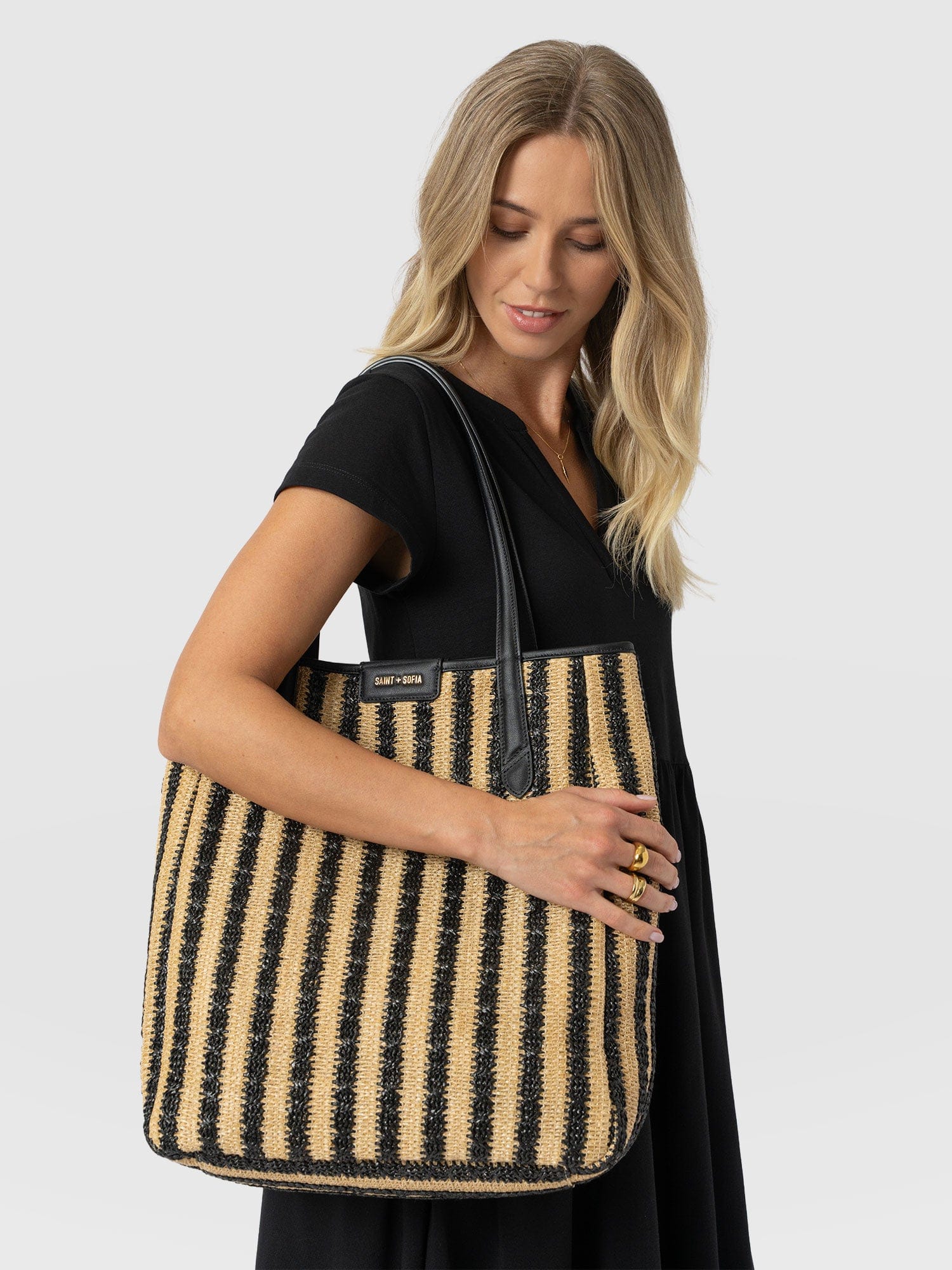 Stella Shopper Bag - Black Raffia - Women's Handbags | Saint + Sofia® USA